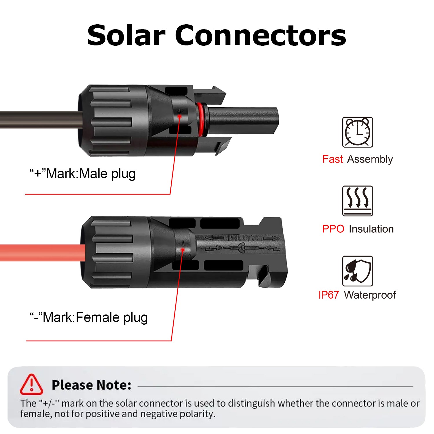 JYFT 10AWG Solar Connector to ADS connector extension cable 2FT/0.6m